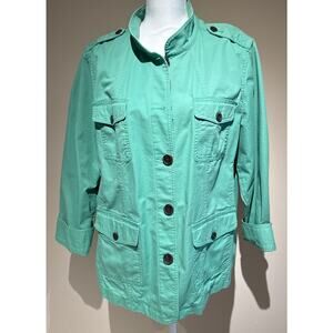 Talbots Green 100% Cotton Button Up Jacket Size 2X